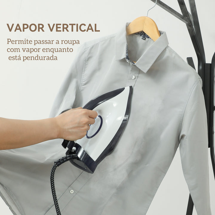 Ferro com Caldeira 2800W 100 g/min 8 Bares Função ECO Base de Cerâmica Dupla Camada Engomagem Vertical Potente Desligamento Automático Sistema Anticalcário Autolimpeza Depósito Amovível 2 L Azul