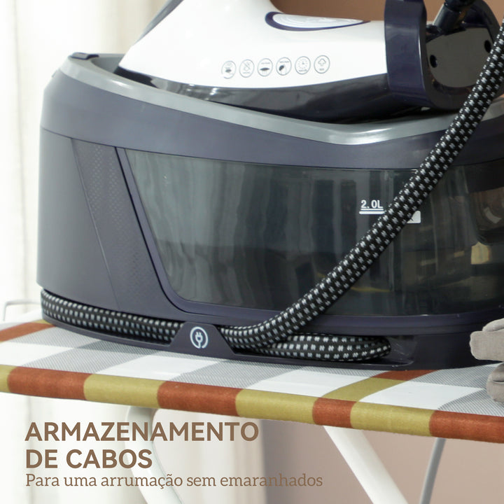 Ferro com Caldeira 2800W 100 g/min 8 Bares Função ECO Base de Cerâmica Dupla Camada Engomagem Vertical Potente Desligamento Automático Sistema Anticalcário Autolimpeza Depósito Amovível 2 L Azul