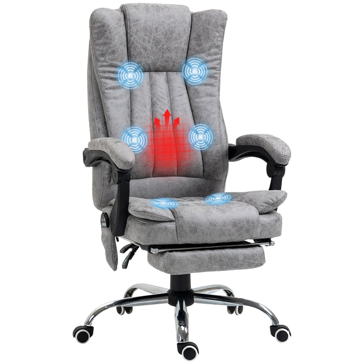 Cadeira de Escritório com 6 Pontos de Massagem Giratória com Encosto Reclinável 135º Função de Aquecimento Apoio para os Pés Retrátil Altura Ajustável e Controlo Remoto 62x67x113-120 cm Cinza