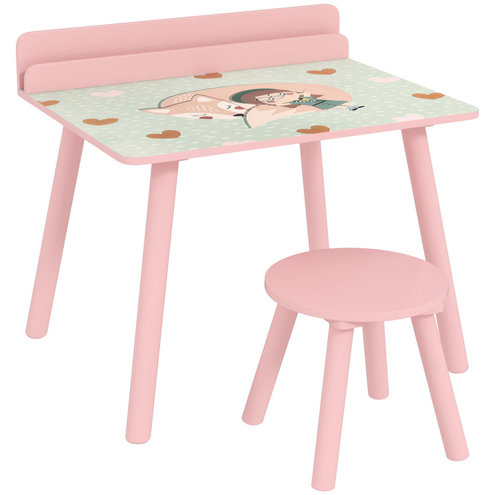 Mesa e Cadeira para Crianças Conjunto de 2 Peás de Mesa Infantil com Cadeira e Prateleira para Livros Secretária para Crianças acima de 3 Anos para Sala de Jogos Dormitório Rosa