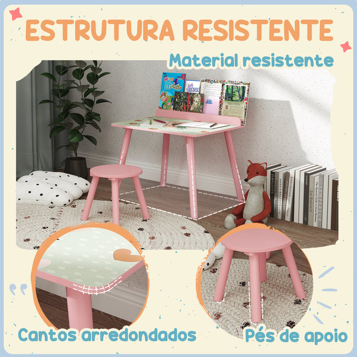 Mesa e Cadeira para Crianças Conjunto de 2 Peás de Mesa Infantil com Cadeira e Prateleira para Livros Secretária para Crianças acima de 3 Anos para Sala de Jogos Dormitório Rosa