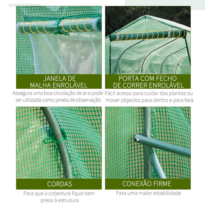 Estufa tipo Túnel 4x2x2 m Estufa de Exterior com 8 Janelas de Malha e Porta Estufa de Cultivos para Pátio Jardim Verde