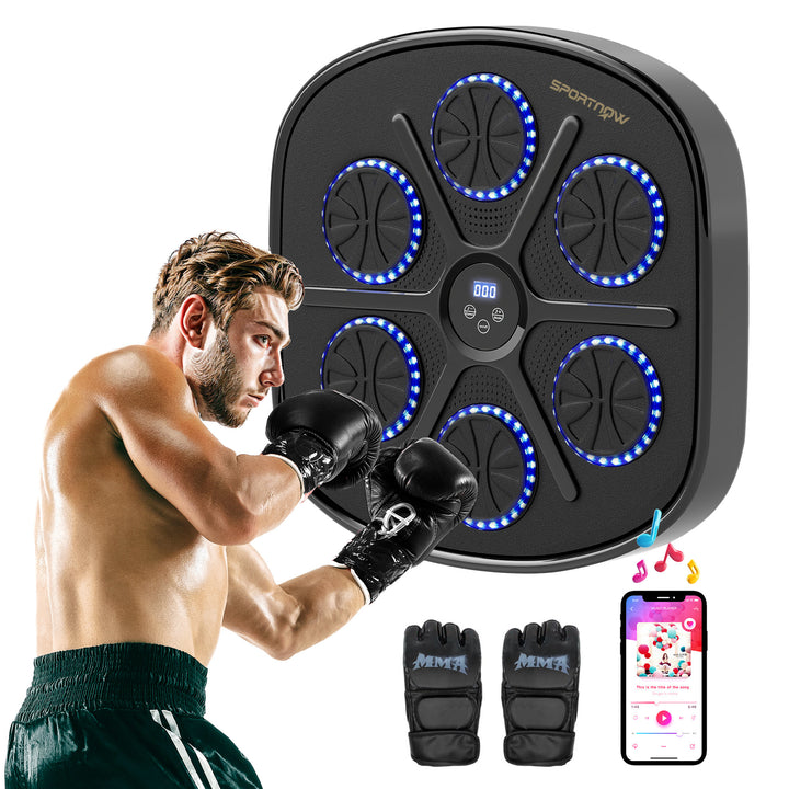 Máquina de Boxe Musical com 9 Modos de Velocidade Luvas e Conexão Bluetooth Boxe Musical de Parede com Luzes LED para Adultos e Crianças em Casa Escritório Ginásio 41,8x44,6x7,5 cm Preto