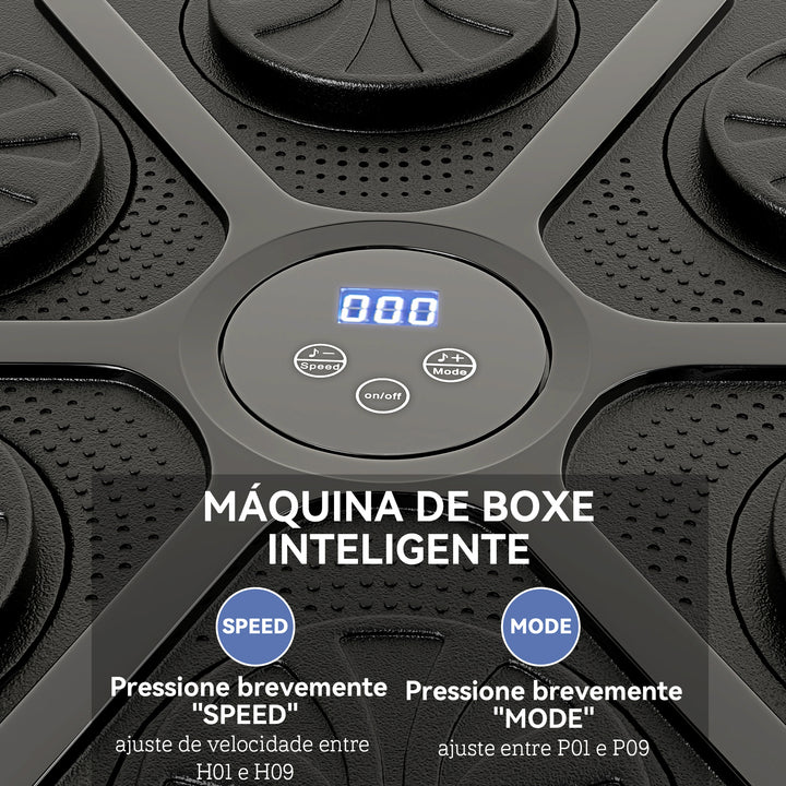 Máquina de Boxe Musical com 9 Modos de Velocidade Luvas e Conexão Bluetooth Boxe Musical de Parede com Luzes LED para Adultos e Crianças em Casa Escritório Ginásio 41,8x44,6x7,5 cm Preto