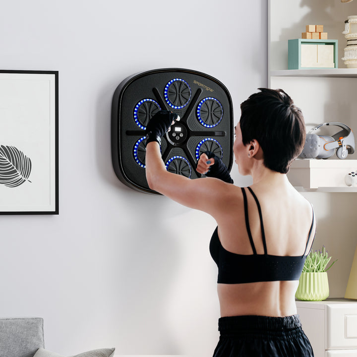 Máquina de Boxe Musical com 9 Modos de Velocidade Luvas e Conexão Bluetooth Boxe Musical de Parede com Luzes LED para Adultos e Crianças em Casa Escritório Ginásio 41,8x44,6x7,5 cm Preto