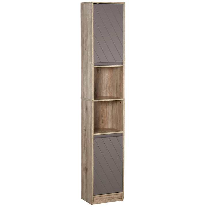 Armário alto para banheiro com 2 portas e 2 prateleiras abertas Móveis auxiliares para sala de estar Corredor 30x24x170 cm Carvalho e cinza