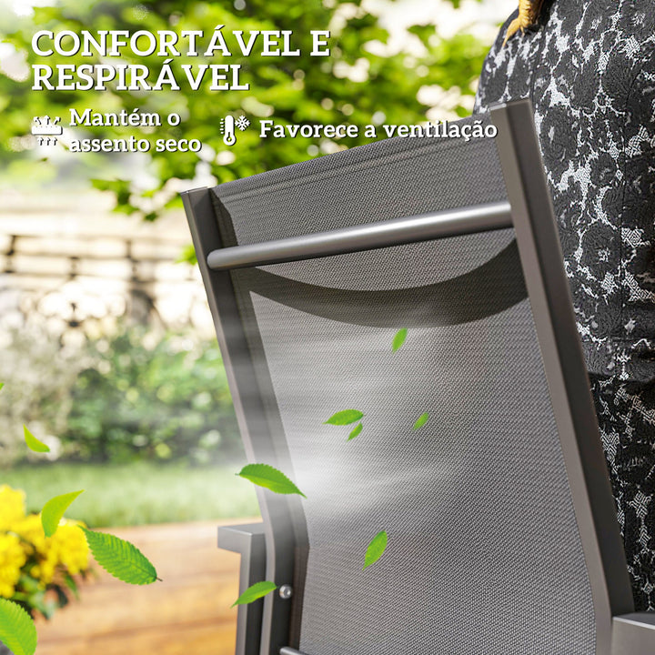 Conjunto de 2 Cadeiras de Jardim Cadeiras de Exterior Empilháveis Cadeiras de Refeição com Tecido Transpirável Estrutura em Aço Apoios de Braços e Encosto 56x58x89 cm Cinzento Escuro