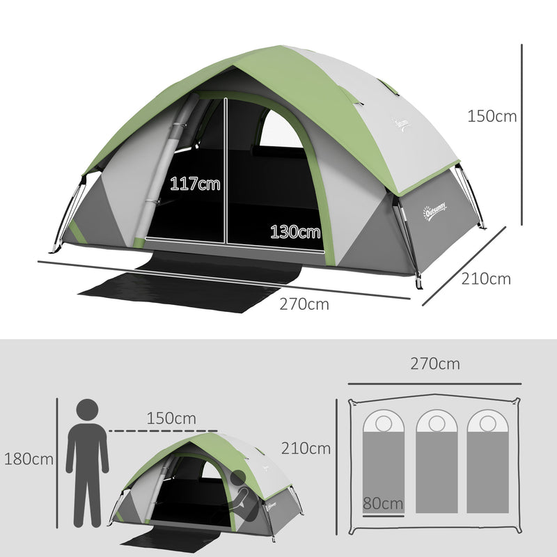 Tenda de Campismo para 4-5 Pessoas Tenda de Campismo Dobrável com Janela e Bolsa de Transporte Impermeável 3000 mm 270x210x150 cm Verde