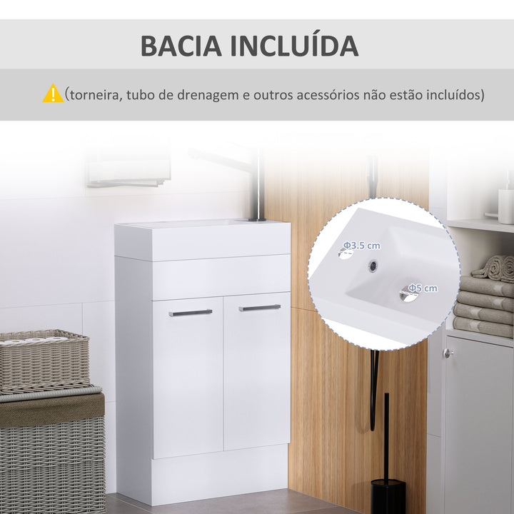 Móvel de Casa de Banho com Lavatório Cerâmico Móvel de Casa de Banho de Parede com 2 Portas Estilo Moderno Carga 50 kg 50x86x25 cm Branco