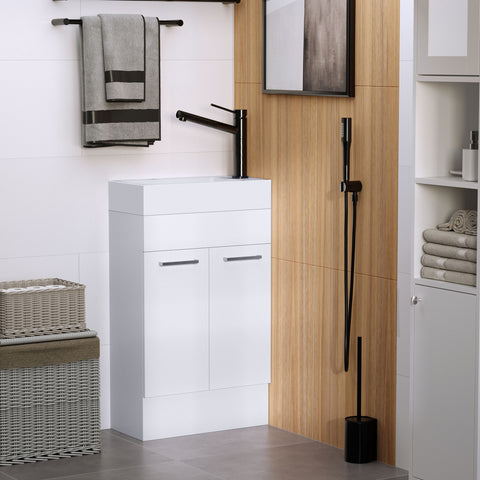 Móvel de Casa de Banho com Lavatório Cerâmico Móvel de Casa de Banho de Parede com 2 Portas Estilo Moderno Carga 50 kg 50x86x25 cm Branco