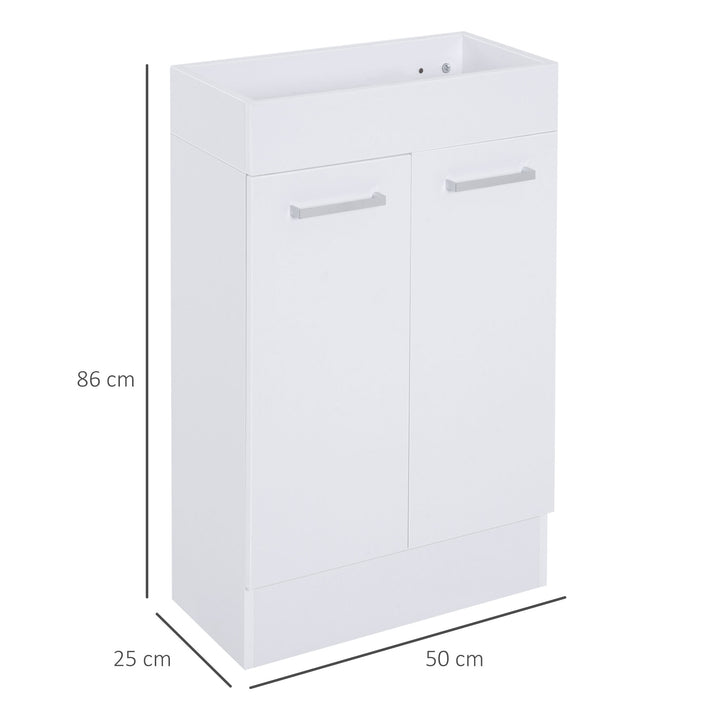 Móvel de Casa de Banho com Lavatório Cerâmico Móvel de Casa de Banho de Parede com 2 Portas Estilo Moderno Carga 50 kg 50x86x25 cm Branco