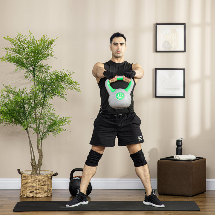 Kettlebell 16 kg Peso Russo com Revestimento de PU e Enchimento de Areia para Treinamento em Casa Ginásio 26x18x32 cm Verde e Cinza