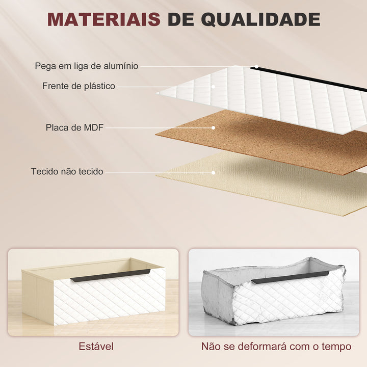 Cómoda com 6 Gavetas de Tecido Cómoda para Quarto Frentes com Padrão de Diamante Móvel de Arrumação para Sala de Estar Escritório Closet 117,5x30x73,5 cm Madeira e Branco