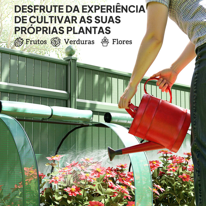 Estufa 395x100x80 cm para Jardim Varanda Estufa Pequena para Cultivo de Plantas com 4 Janelas Estrutura de Aço e PE Verde