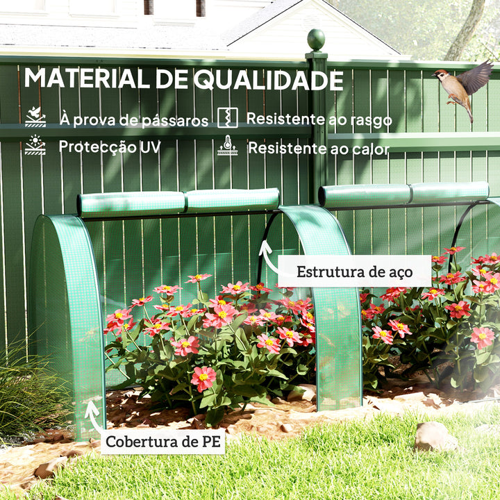 Estufa 395x100x80 cm para Jardim Varanda Estufa Pequena para Cultivo de Plantas com 4 Janelas Estrutura de Aço e PE Verde