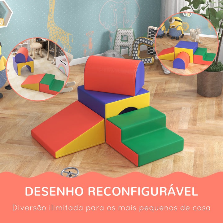 Conjunto de 4 Blocos de Espuma para Crianças de 1-3 Anos Figuras de Construção Brinquedo de Aprendizagem Infantil Estofado em PU 150x50x39cm Multicor