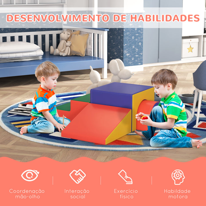 Conjunto de 4 Blocos de Espuma para Crianças de 1-3 Anos Figuras de Construção Brinquedo de Aprendizagem Infantil Estofado em PU 150x50x39cm Multicor