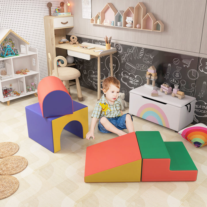 Conjunto de 4 Blocos de Espuma para Crianças de 1-3 Anos Figuras de Construção Brinquedo de Aprendizagem Infantil Estofado em PU 150x50x39cm Multicor