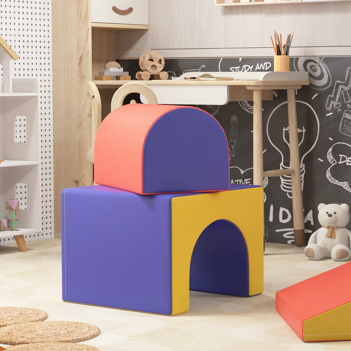Conjunto de 4 Blocos de Espuma para Crianças de 1-3 Anos Figuras de Construção Brinquedo de Aprendizagem Infantil Estofado em PU 150x50x39cm Multicor