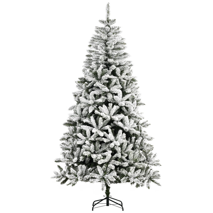 Árvore de Natal Artificial 255cm com Neve Ignífugo com 1300 Ramos Folhas de PVC Base Dobrável e Suporte Metálico Decoração de Natal para Interiores Verde