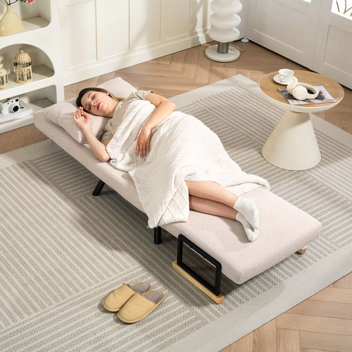 Poltrona Convertível em Cama Dobrável Poltrona 3 em 1 Convertível em Cama com Encosto Ajustável em 5 Níveis e Almofada Acolchoada para Escritório Sala de Estar Carga 120 kg 63x73x81 cm Bege