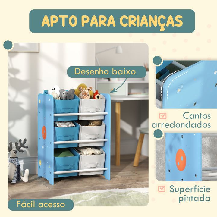 AIYPLAY Estante para Brinquedos com 6 Caixas de Tecido não Tecido Amovíveis Organizador de Brinquedos para Dormitório Escola Infantil 43x30x60 cm Azul