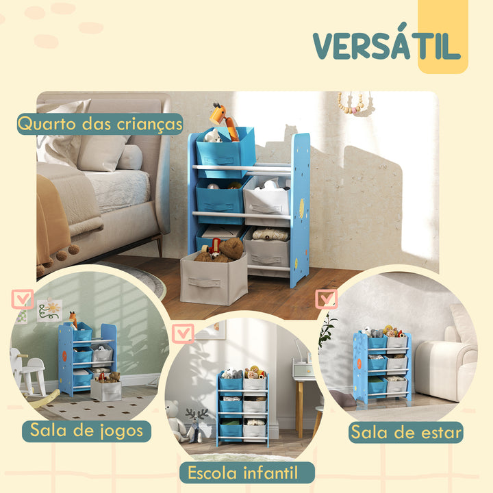 AIYPLAY Estante para Brinquedos com 6 Caixas de Tecido não Tecido Amovíveis Organizador de Brinquedos para Dormitório Escola Infantil 43x30x60 cm Azul