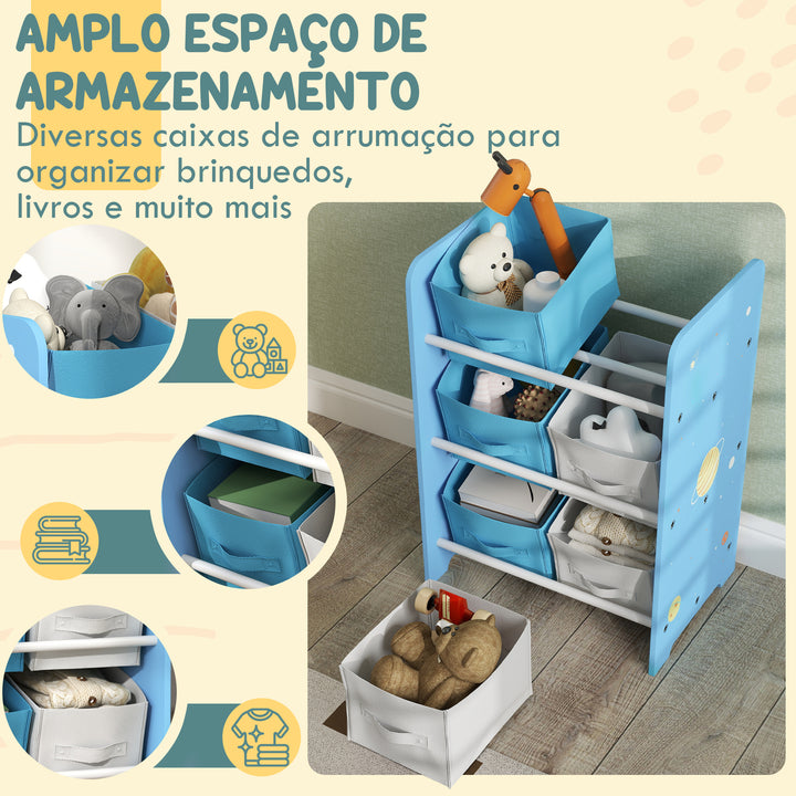 AIYPLAY Estante para Brinquedos com 6 Caixas de Tecido não Tecido Amovíveis Organizador de Brinquedos para Dormitório Escola Infantil 43x30x60 cm Azul