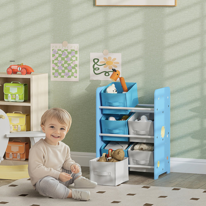 AIYPLAY Estante para Brinquedos com 6 Caixas de Tecido não Tecido Amovíveis Organizador de Brinquedos para Dormitório Escola Infantil 43x30x60 cm Azul