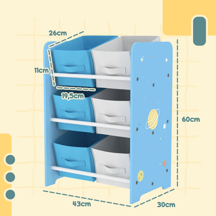 AIYPLAY Estante para Brinquedos com 6 Caixas de Tecido não Tecido Amovíveis Organizador de Brinquedos para Dormitório Escola Infantil 43x30x60 cm Azul