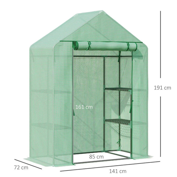 Estufa de Jardim 140x70x190cm Estufa com 4 Prateleiras Porta Enrolável Cobertura de PE 140g/m² e Estrutura de Aço para Cultivos de Plantas Flores Verde