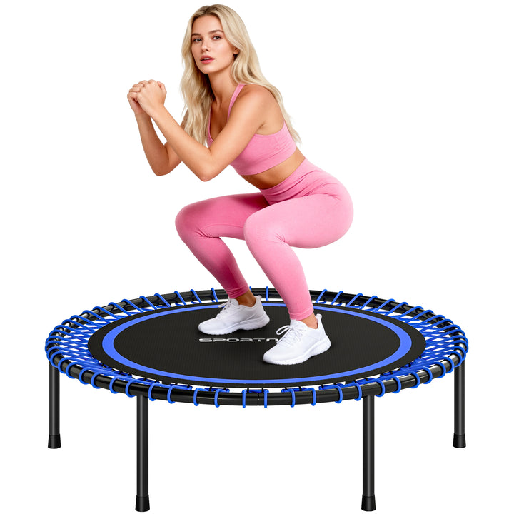 Trampolim de Fitness Adultos Ø114 cm com Estrutura de Aço Reforçada para Treino de Pernas Corpo em Casa Escritório Ginásio Azul e Preto