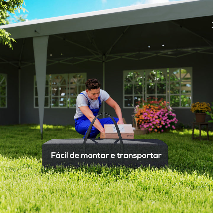 Tenda Dobrável 585x295x270 cm com 4 Paredes Laterais Amovíveis Tenda de Jardim com 4 Janelas e Bolsa de Transporte para Pátio Exterior Cinzento