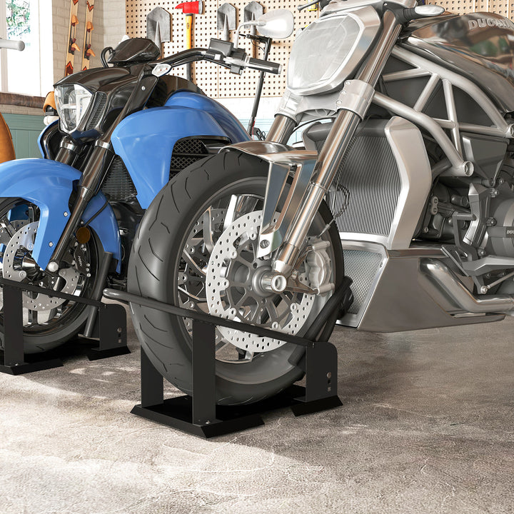 Cavalete de Moto Carga 816,5 kg Suporte para Roda Dianteira de Motocicleta Robusto com Altura Ajustável em 3 Níveis para Rodas Ø38,1-53,34 cm Preto