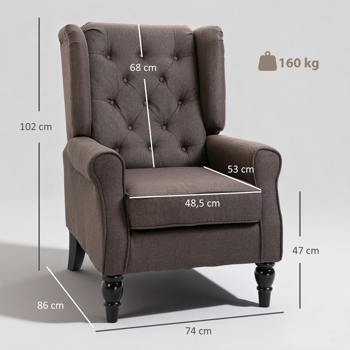 Poltrona de Sala de Estar Poltrona Moderna para Dormitório com Pés de Madeira Poltrona Individual Carga 160 kg para Escritório 74x86x102 cm Marrom