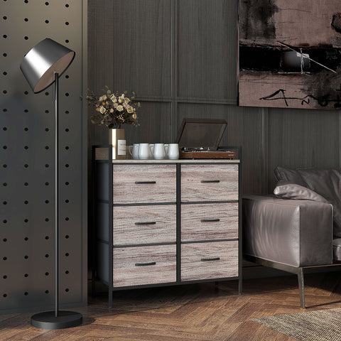 Cómoda com 6 Gavetas Dobráveis Cómoda de Tecido com Estrutura de Aço Estilo Industrial Cómoda para Quarto Corredor 79x29x85 cm Cinzento