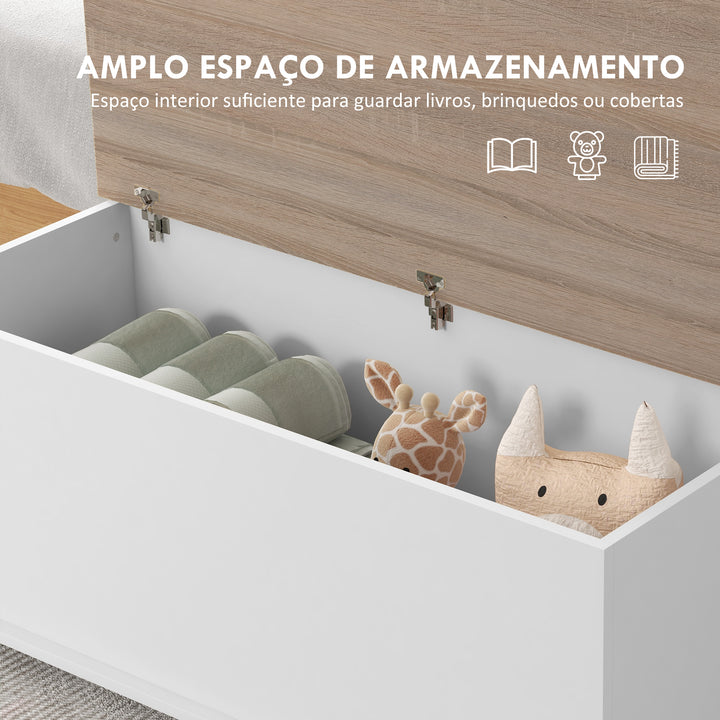 Baú de Armazenamento de Madeira Banco de Armazenamento para Dormitório Sala de Estar Carga Máxima 60kg 100x40x40 cm Branco e Madeira