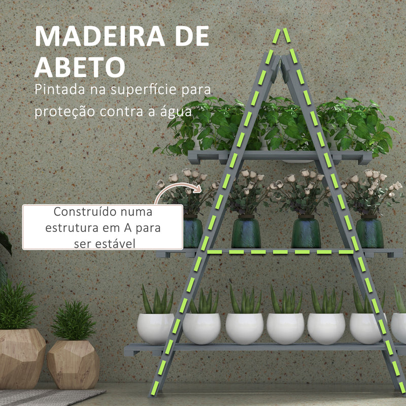 Suporte de Madeira para Plantas Dobrável Estante Decorativo para Vasos de 3 Níveis com Estrutura em Forma de A para Jardim Pátio Varanda 100x36x112 cm Cinza