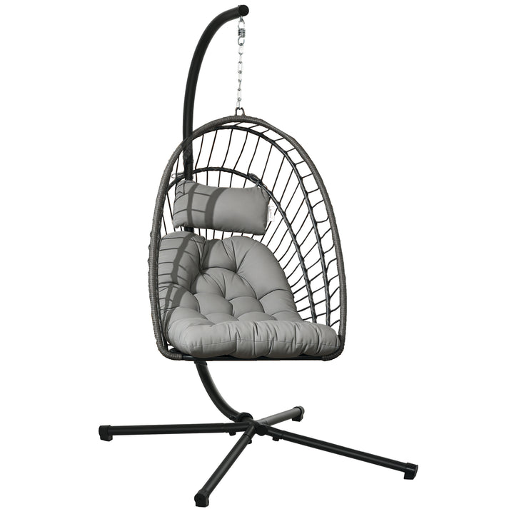 Poltrona Suspensa de Vime Poltrona Suspensa Dobrável com 2 Almofadas e Estrutura de Aço Capacidade 100 kg para Uso Interior e Exterior 100x131x194 cm Cinza Escuro