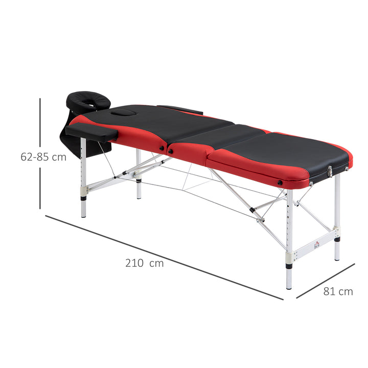 Marquesa de Massagem Alumínio Dobrável 185 x 60 cm Tatuagem Terapia Cama Preto Vermelho