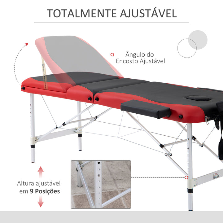 Marquesa de Massagem Alumínio Dobrável 185 x 60 cm Tatuagem Terapia Cama Preto Vermelho