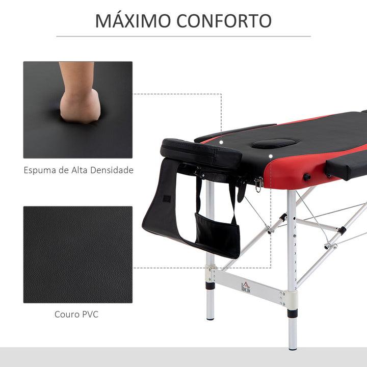 Marquesa de Massagem Alumínio Dobrável 185 x 60 cm Tatuagem Terapia Cama Preto Vermelho