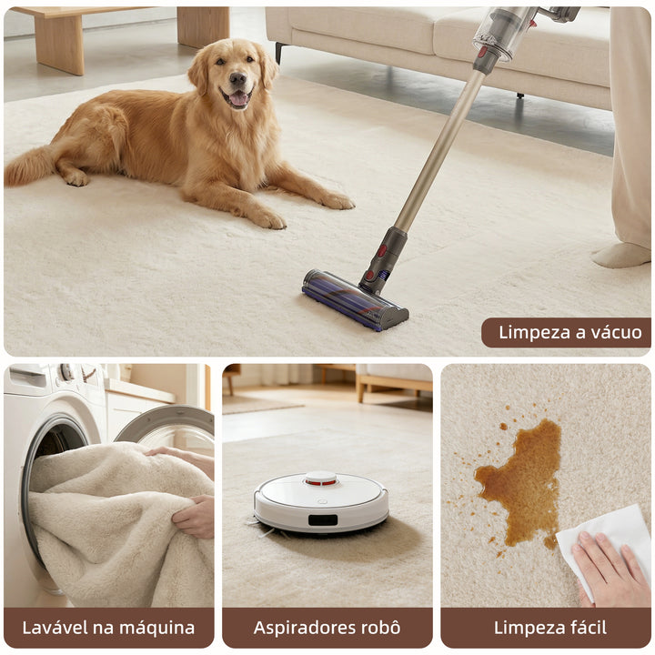 Tapete para Sala de Estar 120x160 cm Tapete Lavável à Máquina Pelo Longo Macio Estilo Moderno Tapete para Sala de Estar Quarto Sala de Jantar Creme