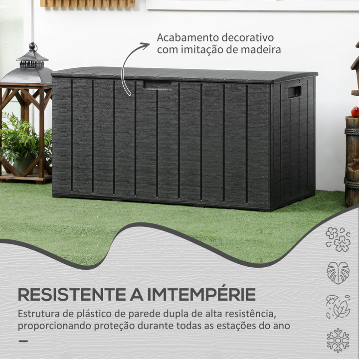 Baú de Armazenamento Exterior 366L Baú para Jardim de Plástico de Parede Dupla com Rodas Alças para Varanda Pátio Carga Máxima 100 kg 122,4x62x64,5 cm Preto