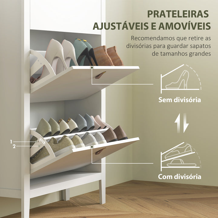Sapateira Estreita Móvel Sapateira para Entrada com 3 Gavetas Abatíveis Prateleiras Ajustáveis e Puxadores em PU para 21 Pares de Sapatos para Corredor 80x24x131 cm Branco