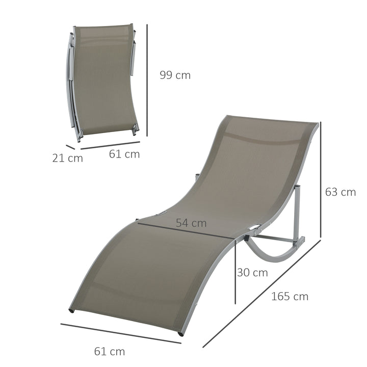 Conjunto de 2 Espreguiçadeiras de Jardim em Forma de S com Estrutura de Aluminio e Textilene para Piscina Pátio Varanda 165x61x63 cm Cinza
