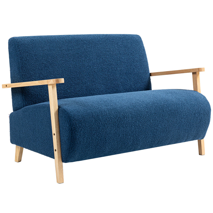 Sofá de 2 Lugares Estofado em Borreguito Sofá de Sala de Estar de 118 cm com Acolchoado Espesso Apoios de Braço e Pés de Madeira para Quarto Sala de Estar 118x76x78 cm Azul