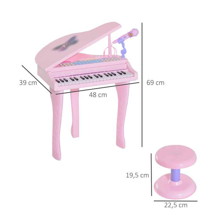 Piano infantil 37 Teclas com Microfone Banquinho Luzes e 22 Canções USB/MP3