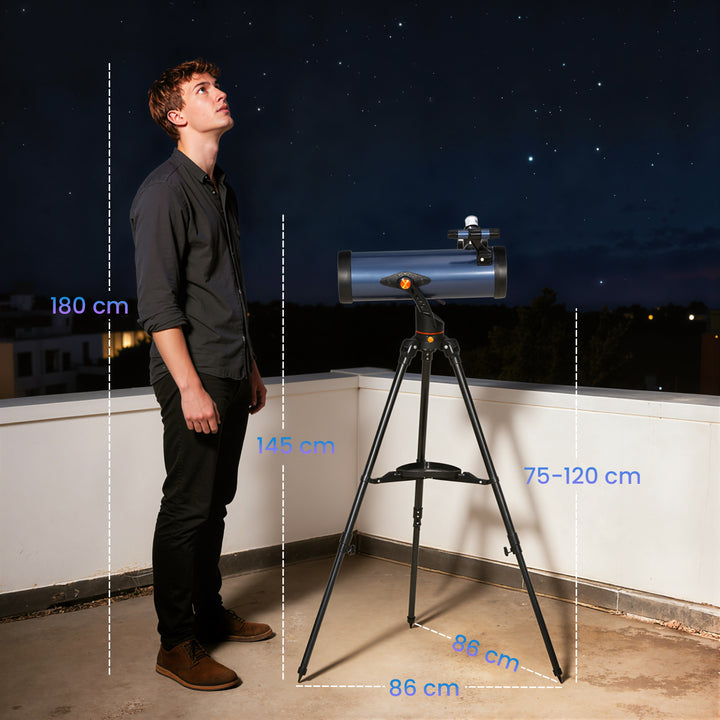 Telescópio Refletor Astronómico, Abertura de 114 mm, 40X/100X, 1000 mm Telescópio para Adultos, Principiantes e Crianças, com Tripé Ajustável e Bolsa de Transporte
