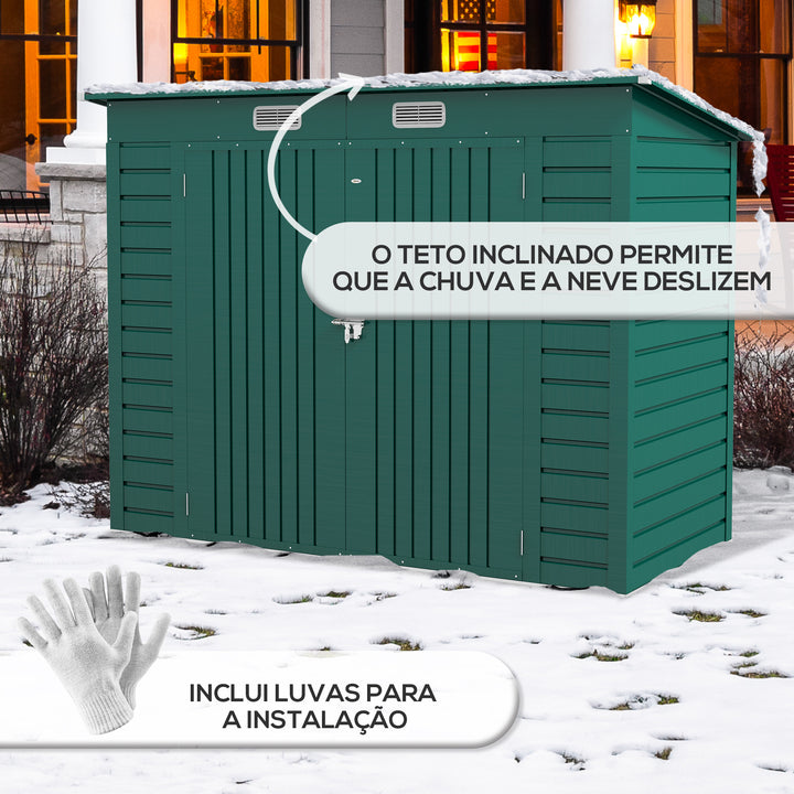 Abrigo de Jardim 2,7m² 249x121x183 cm Abrigo de Exterior com Porta Dupla 2 Ventilaç4oes e Trava Abrigo para Pátio Verde